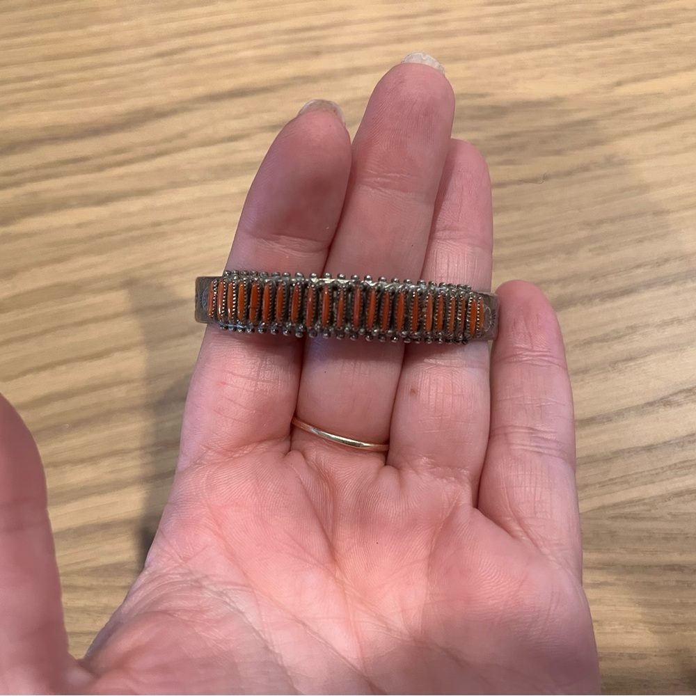 Vintage Sterling and coral cuff bracelet stamped.